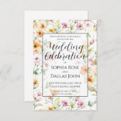 オレンかわいらしジピンクウォーターカラーワイルドフラワー結婚ズ 招待状 (正面/裏面)