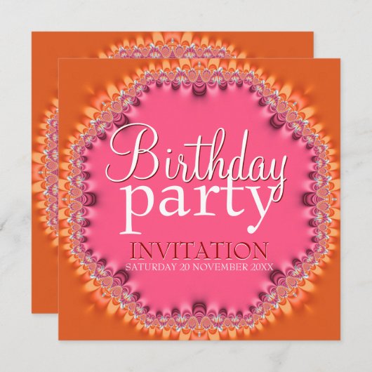 オレンかわいらしジピンクレースバースデーパーティ招待状 招待状 (正面/裏面)