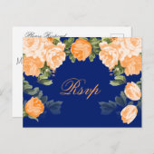オレンかわいらしジフローラオンネイビーブルー ポストカード (正面/裏面)