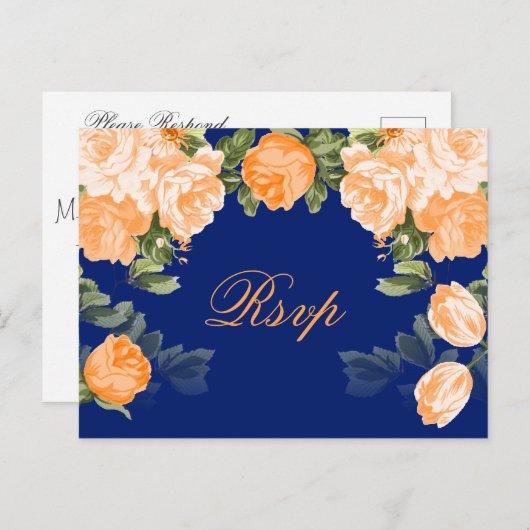 オレンかわいらしジフローラオンネイビーブルー ポストカード (正面/裏面)