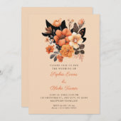 オレンかわいらしジフローラブーケ秋ベージュ結婚ズ 招待状 (正面/裏面)