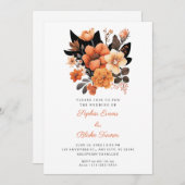 オレンかわいらしジフローラブーケ秋ホワイト結婚ズ 招待状 (正面/裏面)