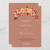 オレンかわいらしジボヘミアンフローラブラウン結婚ズ 招待状 (正面/裏面)