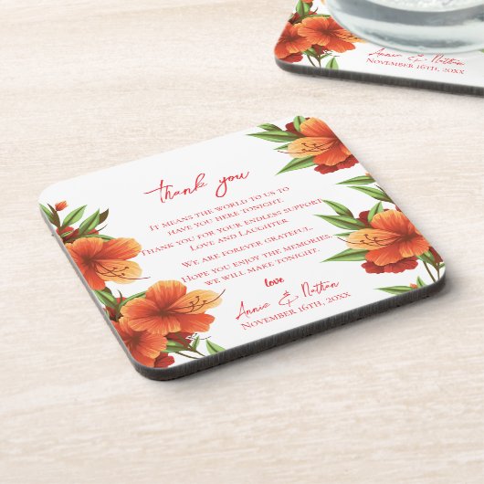 オレンかわいらしジュ花トレンディーフローラ結婚ズ コースター (左側)