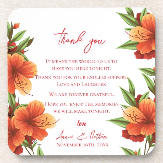 オレンかわいらしジュ花トレンディーフローラ結婚ズ コースター (正面)