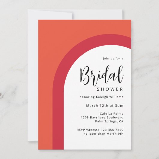 オレンはっきりしたジアンドレッドシンプルブライダルシャワー 招待状 (正面)