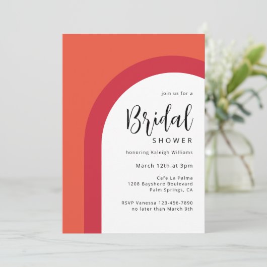 オレンはっきりしたジアンドレッドシンプルブライダルシャワー 招待状 (スタンド正面)