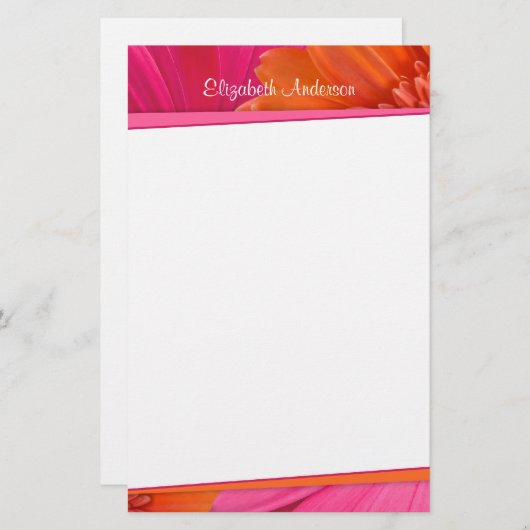 オレンはっきりしたジピンクガーベラデイジー文房具 便箋 (正面/裏面)