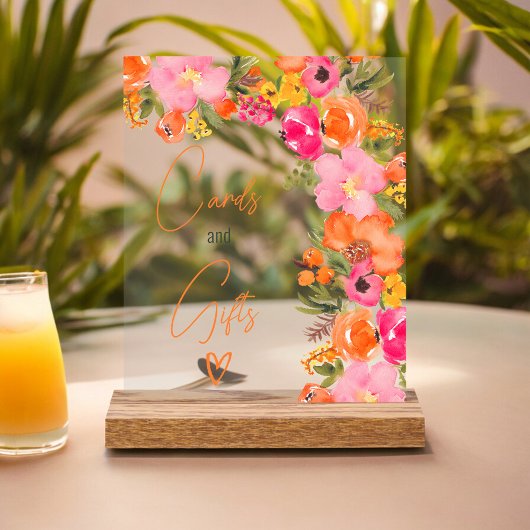 オレンはっきりしたジフローラスクリプトカードギフトブライダルシャワー アクリルサイン