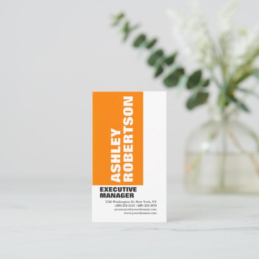 オレンはっきりしたジホワイトモダンプロフェッショナルミニマル 名刺 (スタンド正面)