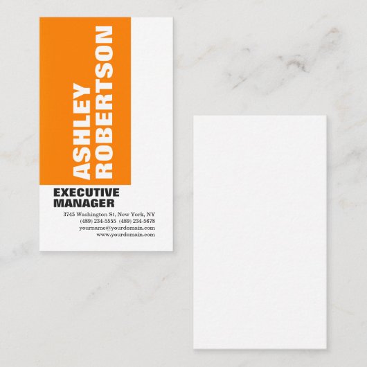 オレンはっきりしたジホワイトモダンプロフェッショナルミニマル 名刺 (正面/裏面)