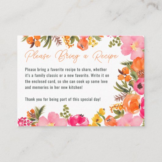 オレンはっきりしたジボホフローラブライダルはレシピをもたらす エンクロージャーカード (正面)