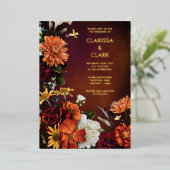 オレンはっきりしたジラスト秋フローラモダン結婚ズ 箔招待状 (立ち正面)