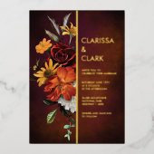 オレンはっきりしたジラスト秋フローラモダン結婚ズ 箔招待状 (正面)