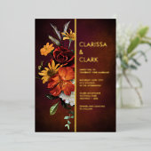 オレンはっきりしたジラスト秋フローラモダン結婚ズ 箔招待状 (立ち正面)