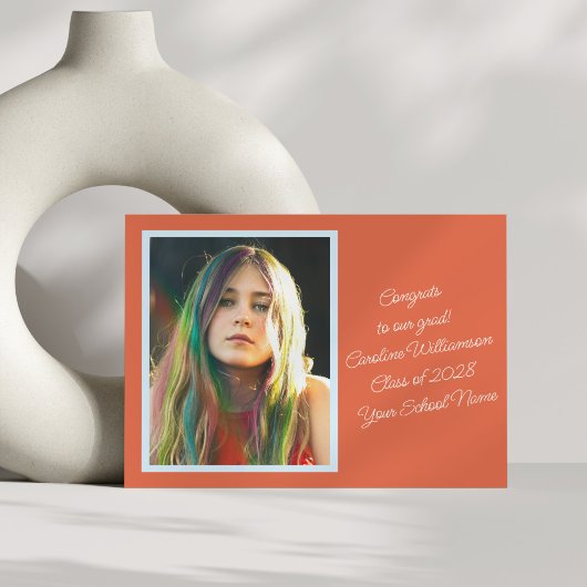 オレンはっきりしたジレトロス鮮やかト写真卒業 案内状