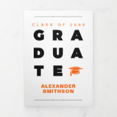 オレンはっきりしたジ卒業証明書及びキャップ卒業 三つ折り案内状 (カバー)