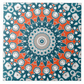 オレンはっきりしたジ&ティール(緑がかった色)マンダラジオメトリックトーテムパターン タイル (正面)