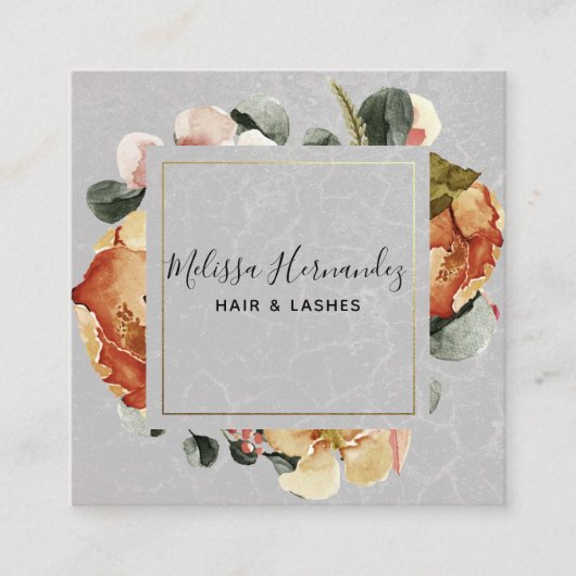 オレンエレガントジさびフローラオングレー美容師 スクエア名刺 (正面)