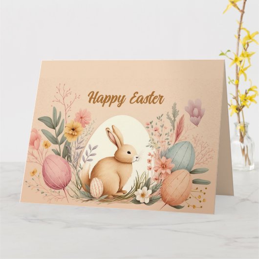 オレンエレガントジとピンクのイースターカード カード (黄色い花)