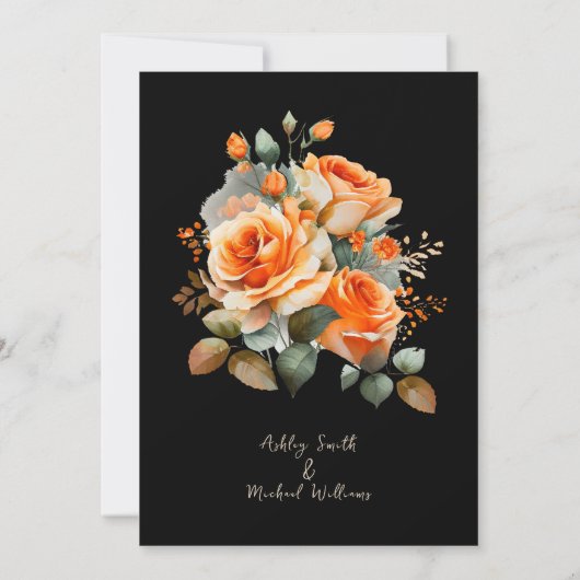 オレンエレガントジとブラックウォーターのカラーフローラ結婚ズ 招待状 (裏面)