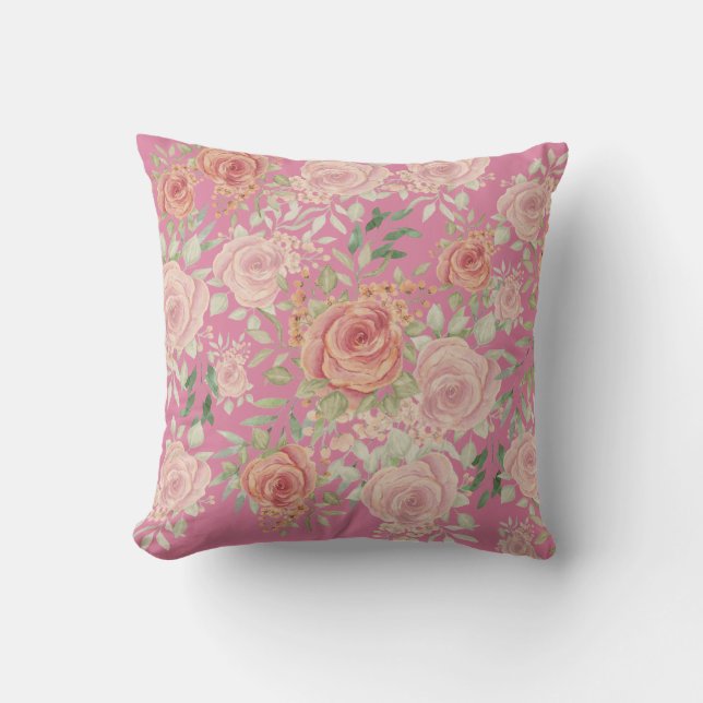 オレンエレガントジと赤面バラの水色 アウトドアクッション (正面)