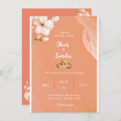 オレンエレガントジと金ゴールド結婚式招待状 招待状 (正面/裏面)