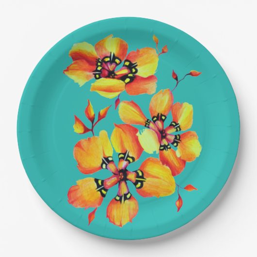 オレンエレガントジの花 – アクアカスタマイズ – あなた ペーパープレート (正面)