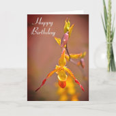 オレンエレガントジイエローオーキッドフラワーハッピーバースデー カード (正面)
