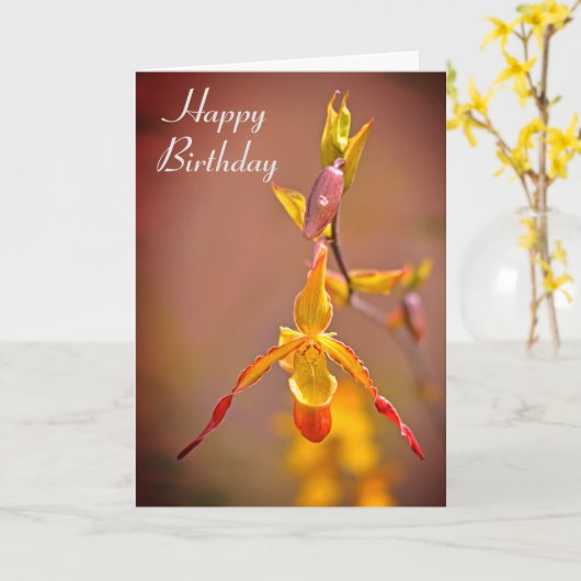 オレンエレガントジイエローオーキッドフラワーハッピーバースデー カード (黄色い花)