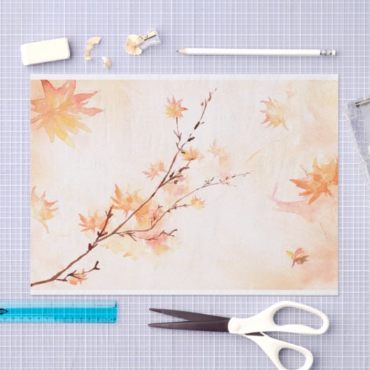 オレンエレガントジウォーターカラーメープル葉ズ秋秋 薄葉紙 (クラフト)
