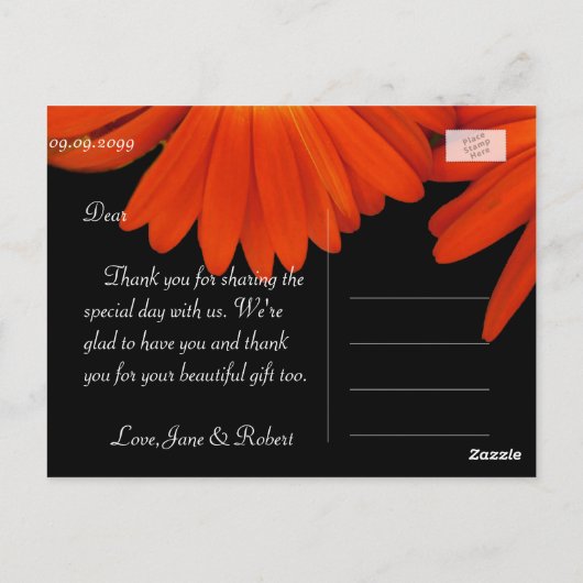 オレンエレガントジガーベラデイジー花結婚式の引き出物 ポストカード (裏面)