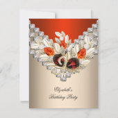 オレンエレガントジクリームコーヒージュエルバースデーパーティー 招待状 (正面)