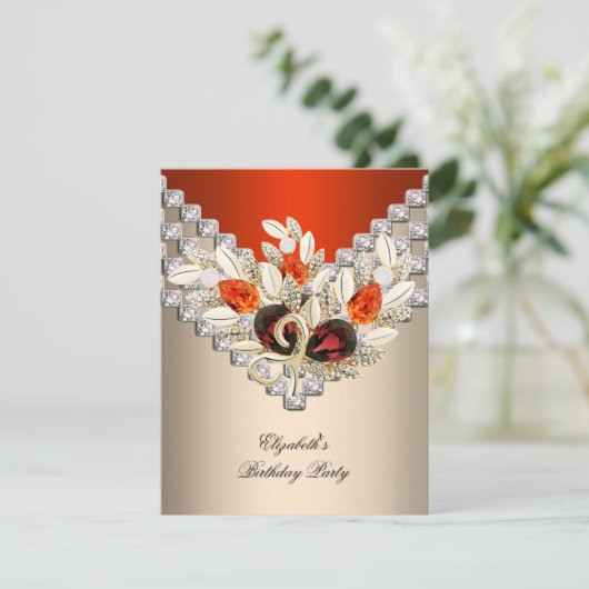 オレンエレガントジクリームコーヒージュエルバースデーパーティー 招待状 (スタンド正面)