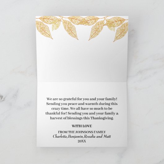 オレンエレガントジグリッターパンプキンハッピーサンクスギビング シーズンカード (内部)