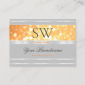 オレンエレガントジグリッターモノグラムグレイ縁どシルバー 名刺 (正面)