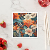 オレンエレガントジターコイズ花柄フローラ スタンダードカクテルナプキン (インサイチュ)