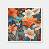 オレンエレガントジターコイズ花柄フローラ スタンダードカクテルナプキン (正面)