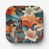 オレンエレガントジターコイズ花柄フローラ ペーパープレート (正面)