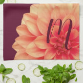 オレンエレガントジダリアスフラワーズバーガンディモノグラム キッチンタオル (折り畳み)