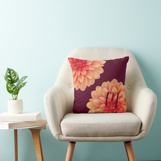 オレンエレガントジダリアスフラワーブルゴーニュ・モノグラム クッション (椅子)