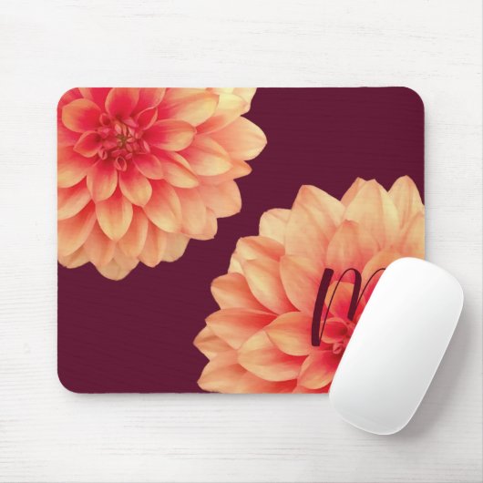 オレンエレガントジダリアスフラワーブルゴーニュ・モノグラム マウスパッド (マウス)
