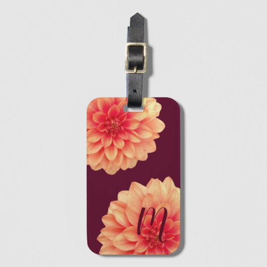 オレンエレガントジダリアスフラワーブルゴーニュ・モノグラム ラゲッジタグ (正面縦)