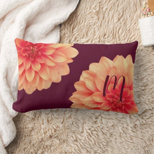 オレンエレガントジダリアスフラワーブルゴーニュ・モノグラム ランバークッション (ブランケット)
