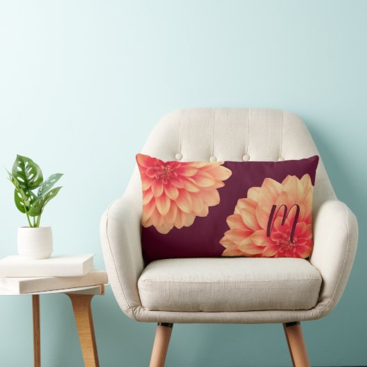 オレンエレガントジダリアスフラワーブルゴーニュ・モノグラム ランバークッション (椅子)