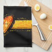 オレンエレガントジハートバレンタインデーブラックモノグラム キッチンタオル (四つ折り)