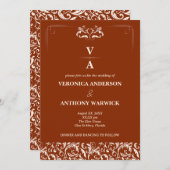 オレンエレガントジビクトリアンテラコタフローラ結婚ズ 招待状 (正面/裏面)