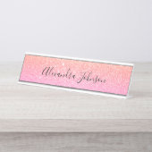 オレンエレガントジピンクグリッタースパークルモダン デスクネームプレート (正面)