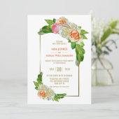 オレンエレガントジピンクローズフローラ結婚ズ 招待状 (スタンド正面)