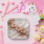 オレンエレガントジピーチフローラ紙プレート ペーパープレート (パーティー)